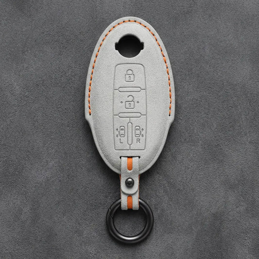 Nissan Hand-Stitched Alcantara Key Fob Cover – Oval Dual Sliding Doors - White