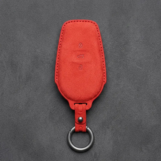 Nissan Hand-Stitched Alcantara Key Fob Cover – Smart Key 3-Button - Red