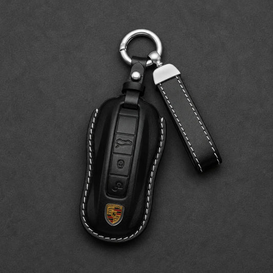 Porsche Genuine Leather Key Fob Case Signature Car Shape Black