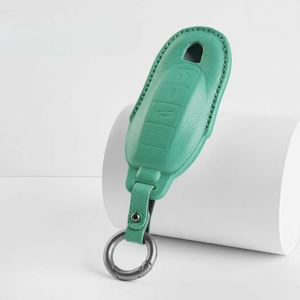 Porsche Goatskin Key Fob Cover - Classic Car-Shape - Cyan