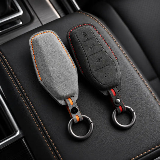 Premium Alcantara Key Fobs For BYD On Leather Console