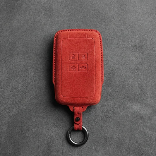 Renault Hand - Stitched Alcantara Key Fob Cover - Smart Card 4 - Button - Red