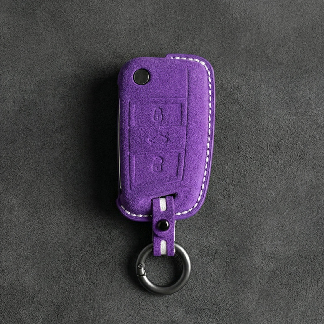 Seat Hand - Stitched Alcantara Key Fob Cover – Angular Flip Key 3 - Button - Dark purple
