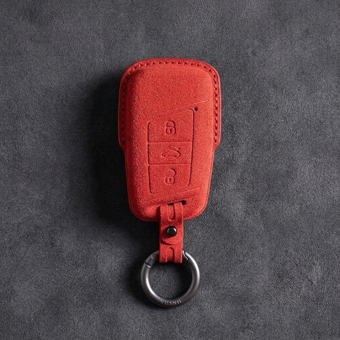 Seat Hand - Stitched Alcantara Key Fob Cover – Chrome - Top Smart Key - Red