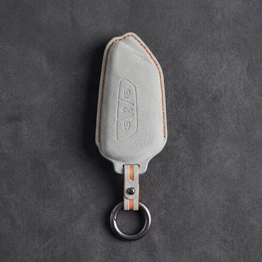 Skoda Hand - Stitched Alcantara Key Fob Cover - Angular 3 - Button - White