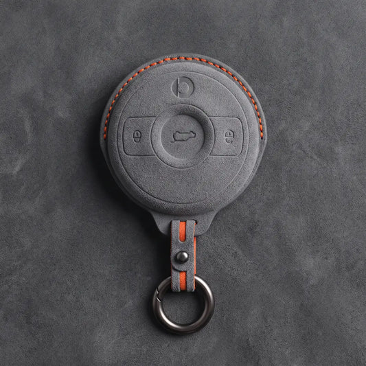Smart Hand-Stitched Alcantara Key Fob Cover - Smart #1 & #3 Circular Key - Dark Gray