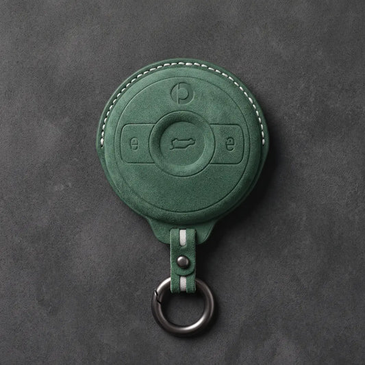 Smart Hand-Stitched Alcantara Key Fob Cover - Smart #1 & #3 Circular Key - Dark Green
