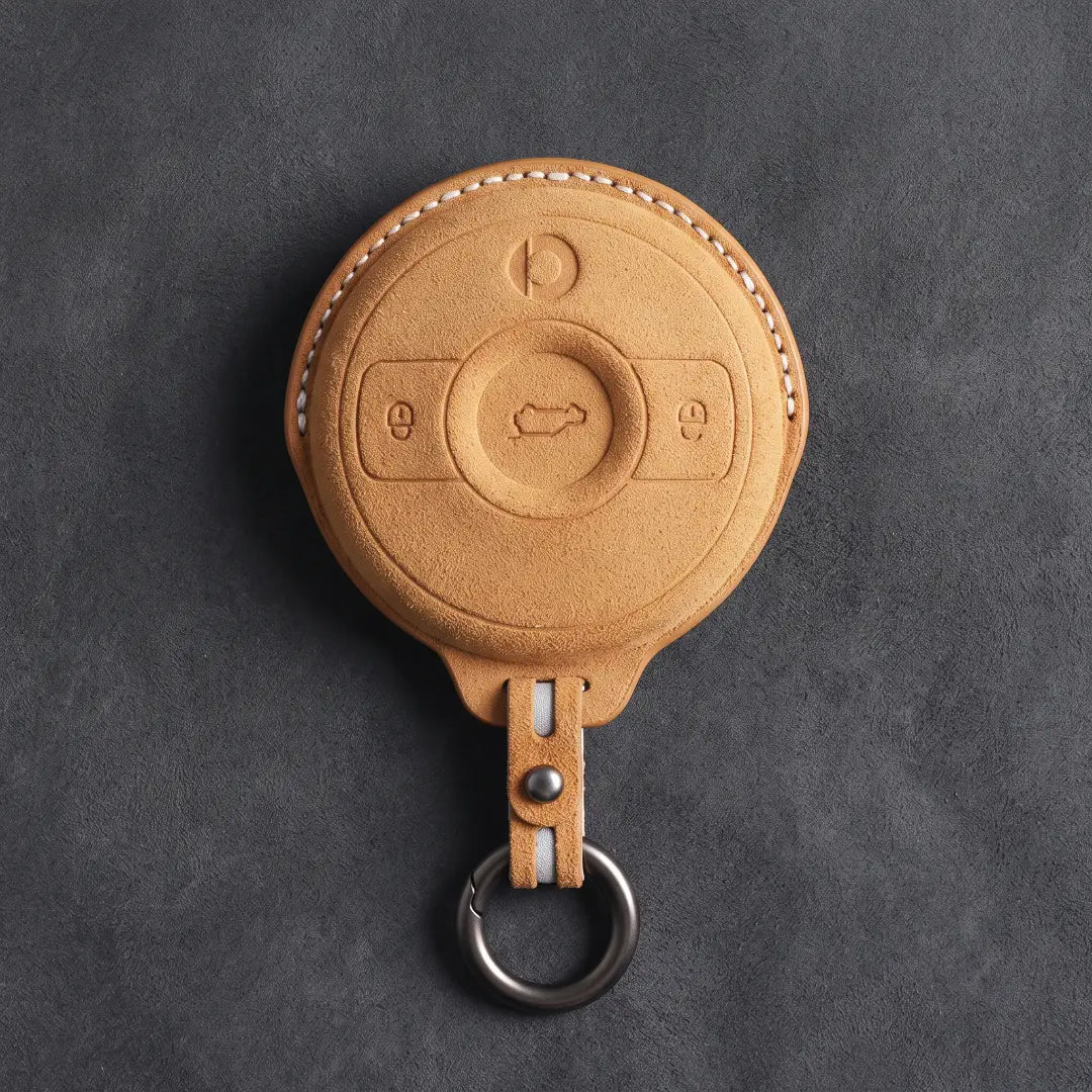 Smart Hand-Stitched Alcantara Key Fob Cover - Smart #1 & #3 Circular Key - Sotf Brown