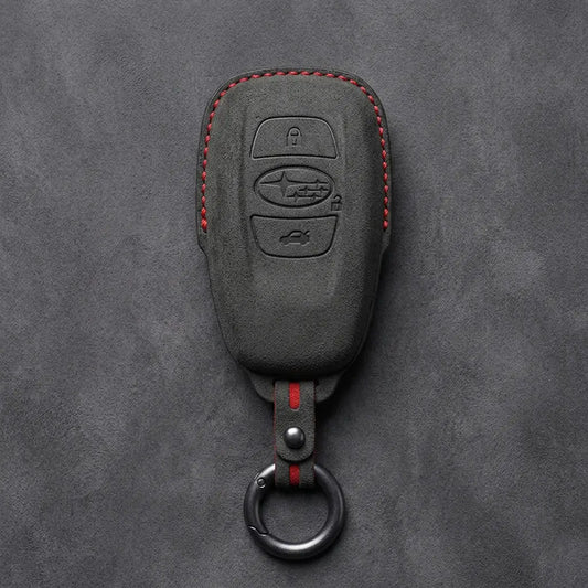 Subaru Hand-Stitched Alcantara Key Fob Cover – Symmetric 3-Button Fob - Dark Charcoal