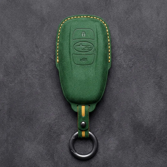 Subaru Hand-Stitched Alcantara Key Fob Cover – Symmetric 3-Button Fob - Grass Green