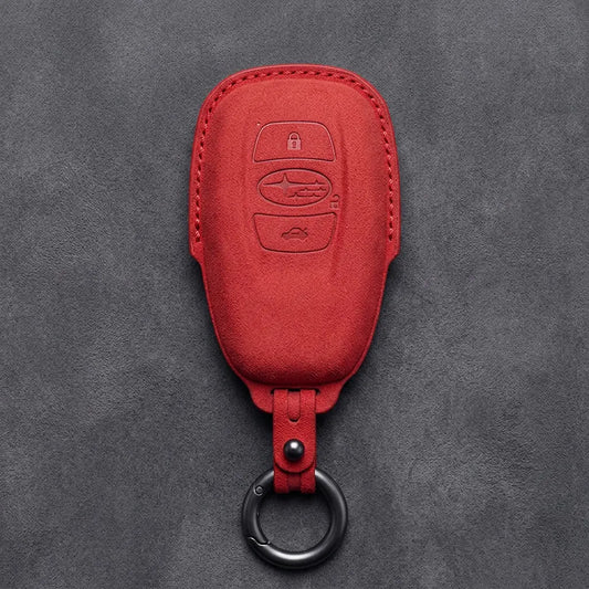 Subaru Hand-Stitched Alcantara Key Fob Cover – Symmetric 3-Button Fob - Red