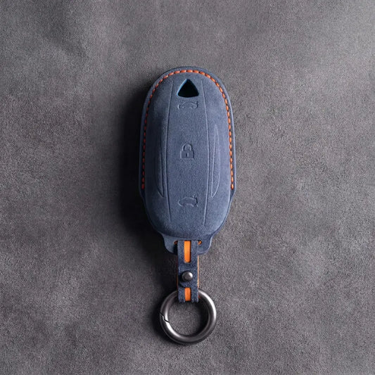 Hand-Stitched Alcantara Key Fob Cover for Tesla – Model S/X - Cobalt blue