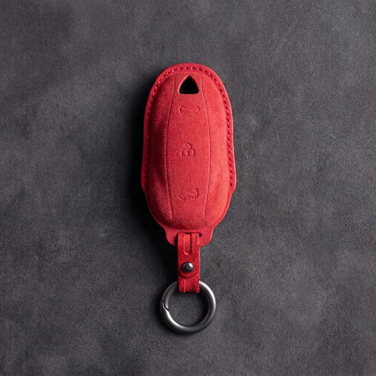 Tesla Hand Stitched Alcantara Key Fob Cover Model Y And 3 - Red