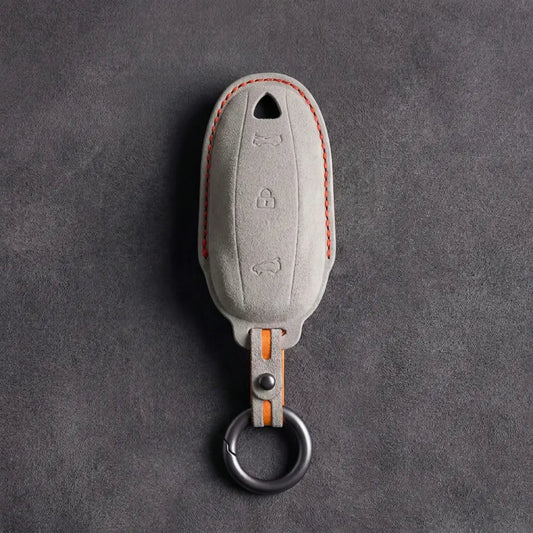 Tesla Hand Stitched Alcantara Key Fob Cover Model Y And 3 - White