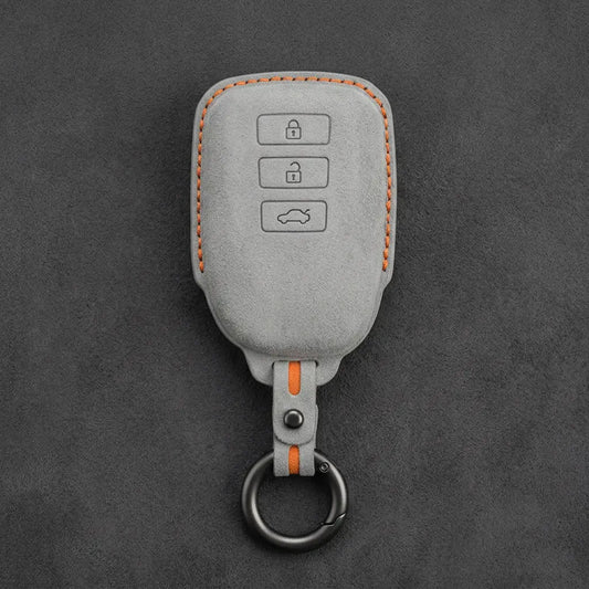 Toyota Hand-Stitched Alcantara Key Fob Cover – 3-Button Smart Key - White