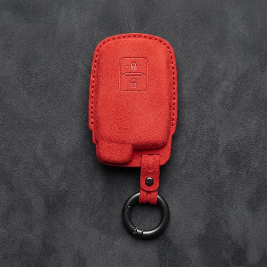 Toyota Hand-Stitched Alcantara Key Fob Cover - Classic Block Remote - Red