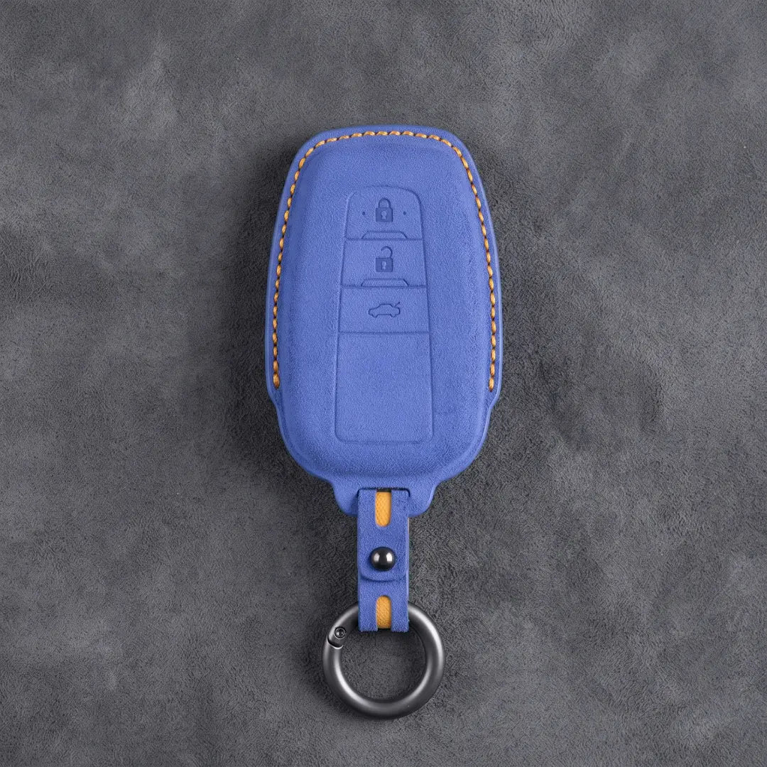 Toyota Hand Stitched Alcantara Key Fob Cover Contoured Smart Key Cornflower Blue