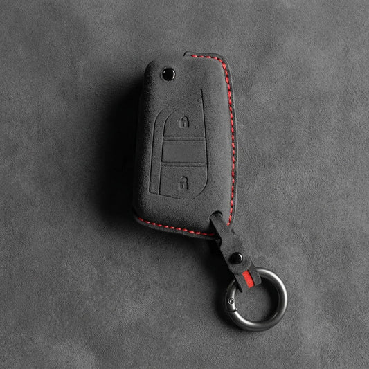 Toyota Hand - Stitched Alcantara Key Fob Cover – Geometric Flip Key 2 - Button - Dark charcoal
