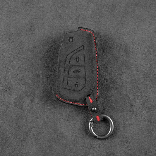 Toyota Hand - Stitched Alcantara Key Fob Cover – Geometric Flip Key 3 - Button - Dark charcoal