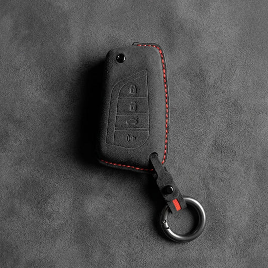 Toyota Hand - Stitched Alcantara Key Fob Cover – Geometric Flip Key 4 - Button - Dark charcoal