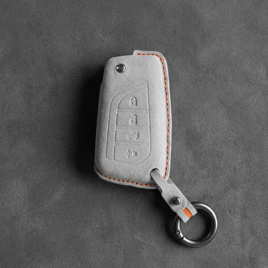 Toyota Hand - Stitched Alcantara Key Fob Cover – Geometric Flip Key 4 - Button - White