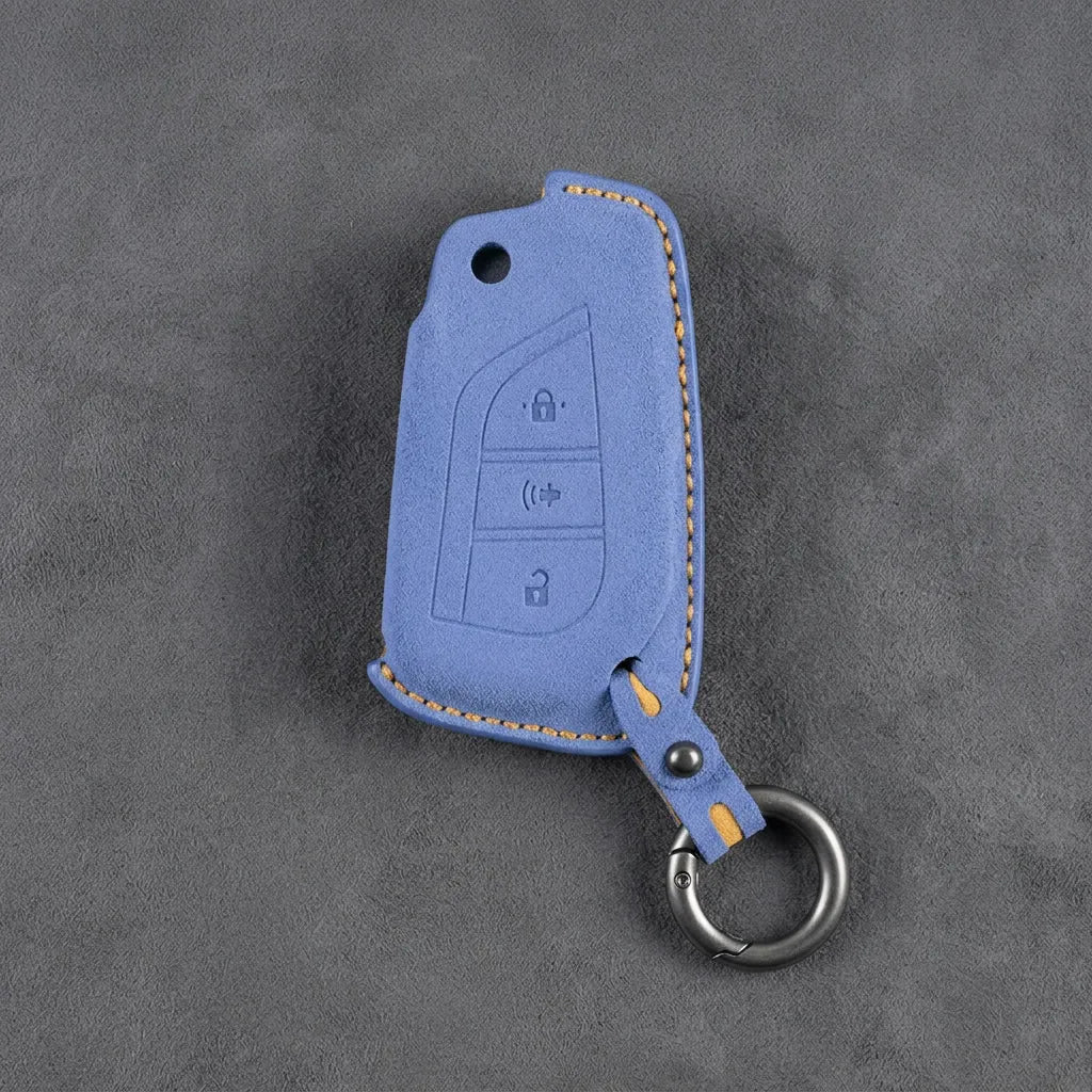 Toyota Hand - Stitched Alcantara Key Fob Cover – Geometric Panic Flip Key - Cornflower blue