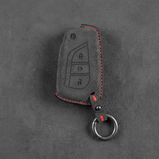 Toyota Hand - Stitched Alcantara Key Fob Cover – Geometric Panic Flip Key - Dark charcoal
