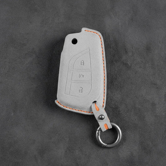 Toyota Hand - Stitched Alcantara Key Fob Cover – Geometric Panic Flip Key - White