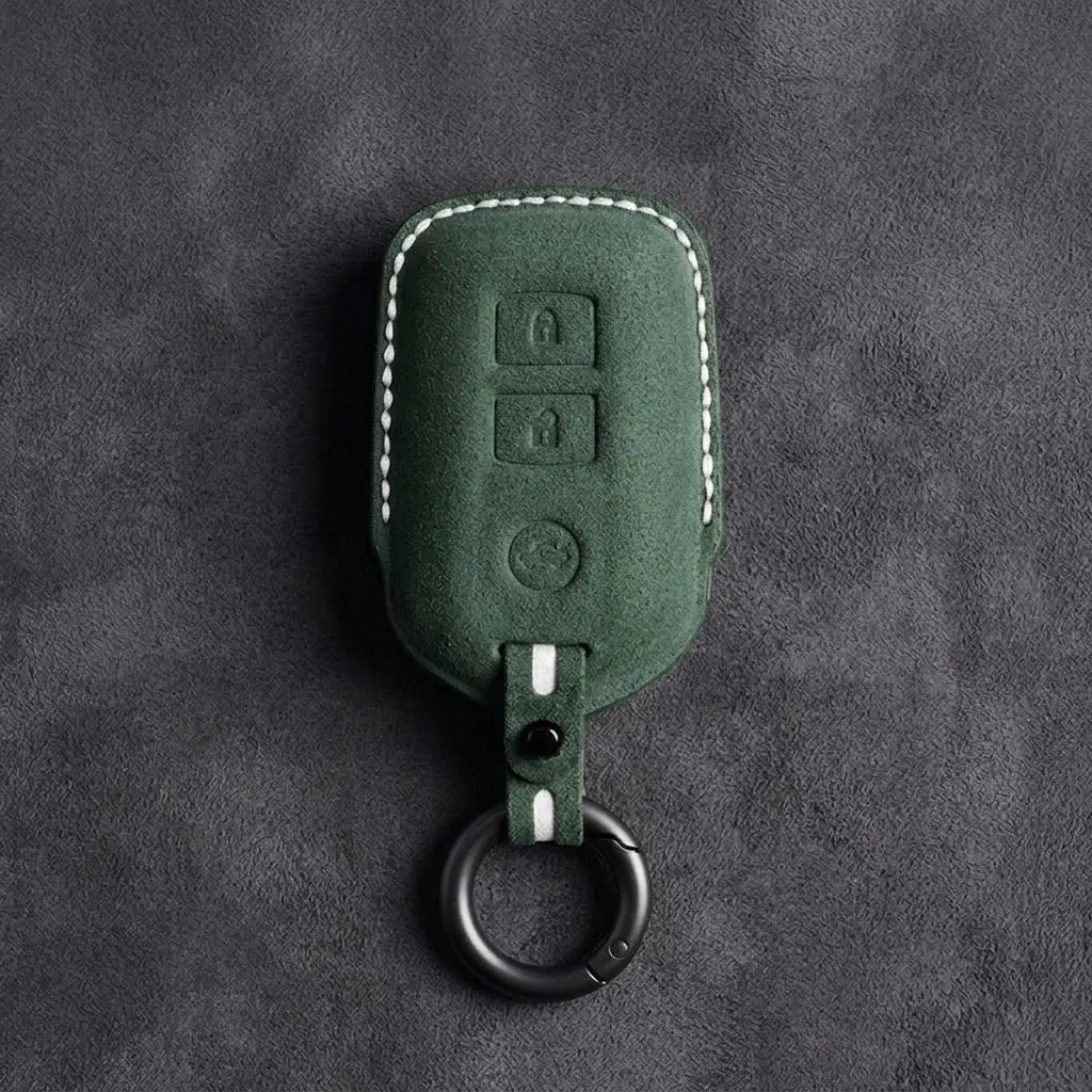Toyota Hand-Stitched Alcantara Key Fob Cover – Shield 3-Button Dark Green