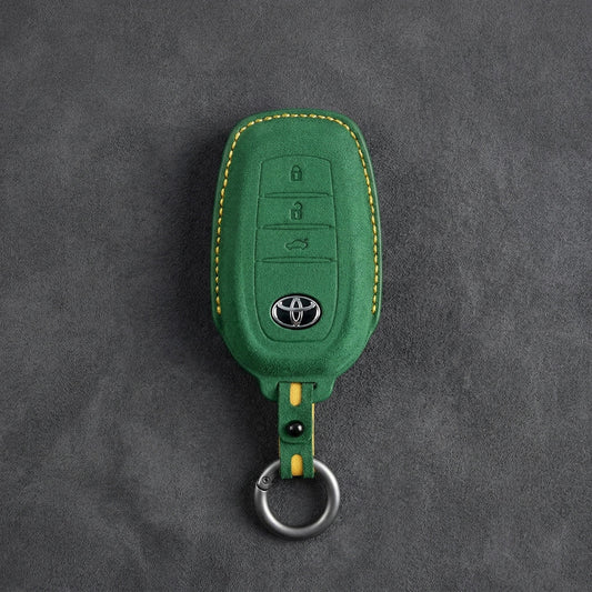 Toyota Hand - Stitched Alcantara Key Fob Cover - Wedge 3 - Button - Grass green