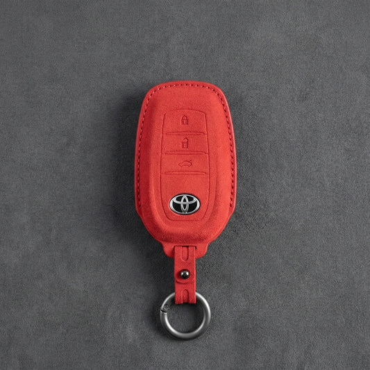 Toyota Hand - Stitched Alcantara Key Fob Cover - Wedge 3 - Button - Red