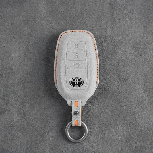 Toyota Hand - Stitched Alcantara Key Fob Cover - Wedge 3 - Button - White