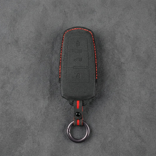 Volkswagen Hand - Stitched Alcantara Key Fob Cover - Chrome Base 3 - Button - Dark charcoal