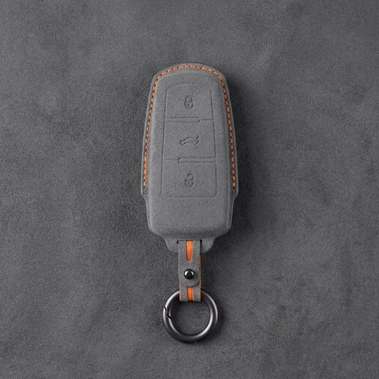 Volkswagen Hand - Stitched Alcantara Key Fob Cover - Chrome Base 3 - Button - Dark gray