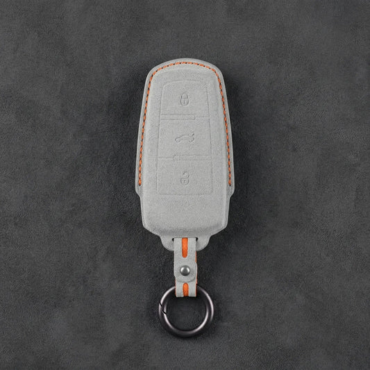 Volkswagen Hand - Stitched Alcantara Key Fob Cover - Chrome Base 3 - Button - White