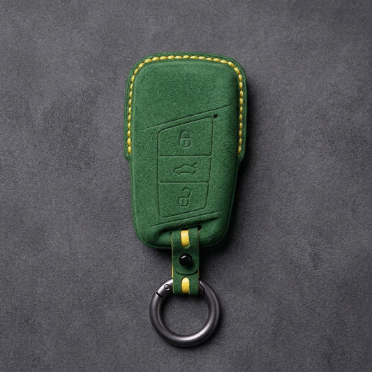Volkswagen Hand - Stitched Alcantara Key Fob Cover - Chrome Top 3 - Button - Grass green