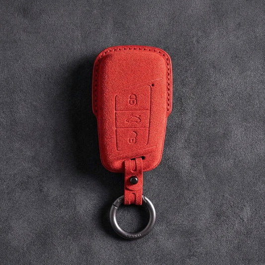 Volkswagen Hand - Stitched Alcantara Key Fob Cover - Chrome Top 3 - Button - Red