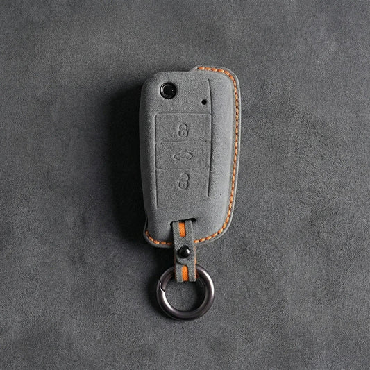 Volkswagen Hand - Stitched Alcantara Key Fob Cover – Flip Key 3 - Button - Dark gray