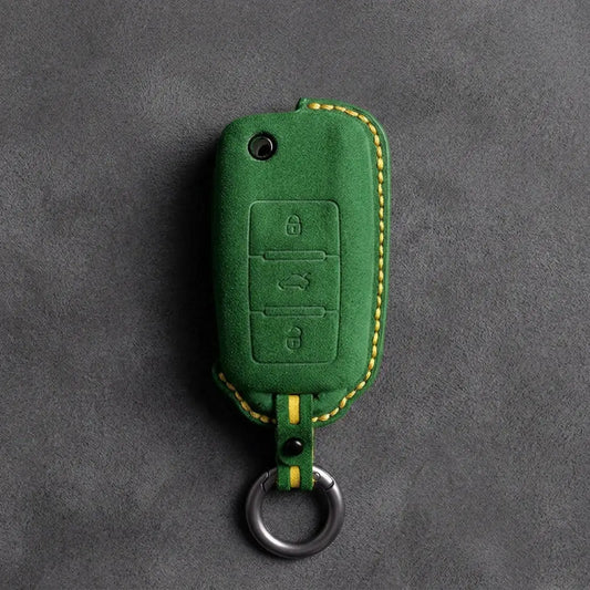 Volkswagen Hand Stitched Alcantara Key Fob Cover Rectangular 3-button Flip Key Grass Green