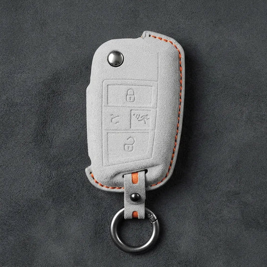 Volkswagen Hand-Stitched Alcantara Key Fob Cover – Rectangular Panic White