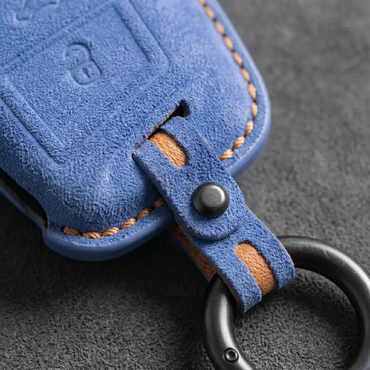 Volkswagen Hand - Stitched Alcantara Key Fob Cover - Shield - Style 3 - Button - Cornflower blue