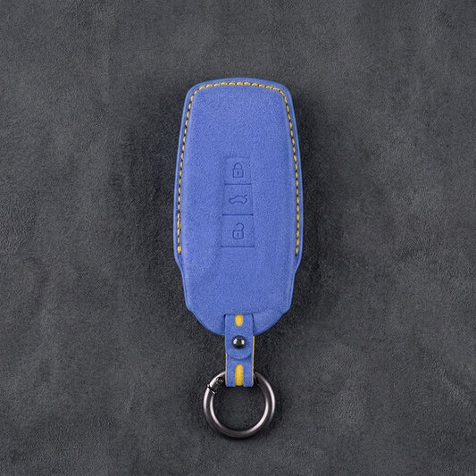 Volkswagen Hand - Stitched Alcantara Key Fob Cover - Shield - Style 3 - Button - Cornflower blue