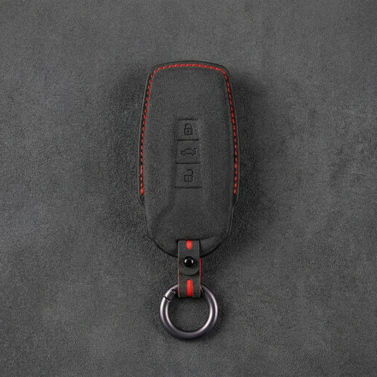 Volkswagen Hand - Stitched Alcantara Key Fob Cover - Shield - Style 3 - Button - Dark charcoal