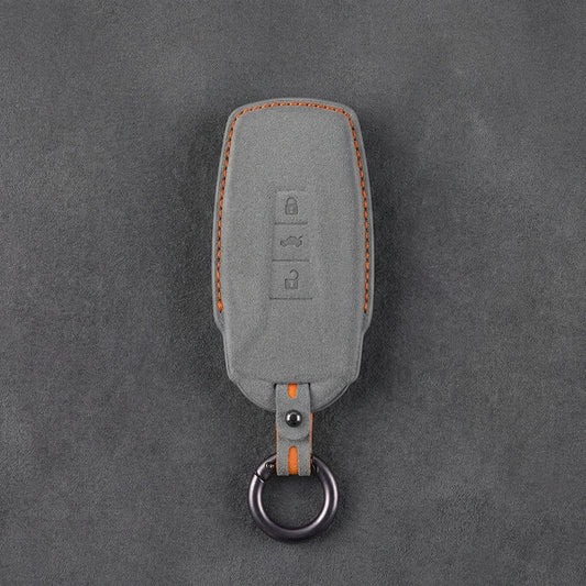 Volkswagen Hand - Stitched Alcantara Key Fob Cover - Shield - Style 3 - Button - Dark gray