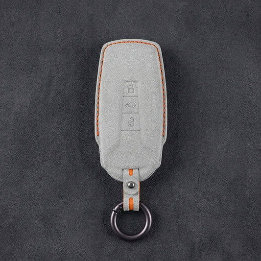 Volkswagen Hand - Stitched Alcantara Key Fob Cover - Shield - Style 3 - Button - White