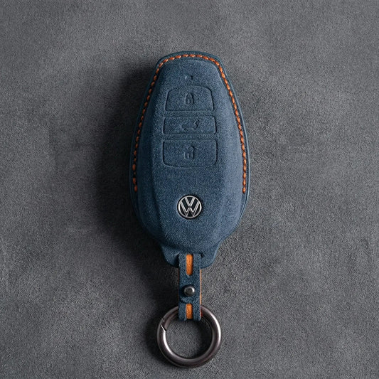 Volkswagen Hand - Stitched Alcantara Key Fob Cover – Tapered Smart Key - Cobalt blue
