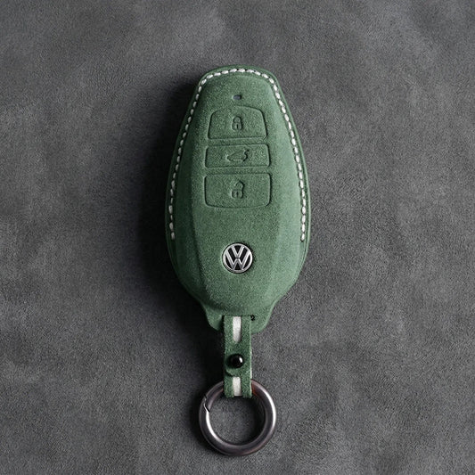 Volkswagen Hand - Stitched Alcantara Key Fob Cover – Tapered Smart Key - Dark green