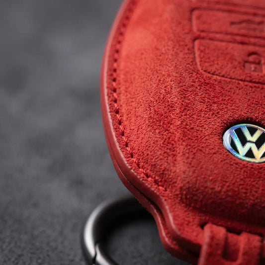 Volkswagen Hand - Stitched Alcantara Key Fob Cover – Tapered Smart Key - Red