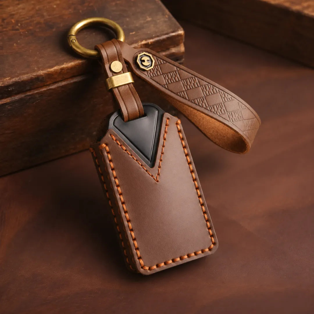 Volvo Hand-Crafted Leather Key Fob Cover – EX30 / EX90 Series - Brown Back side