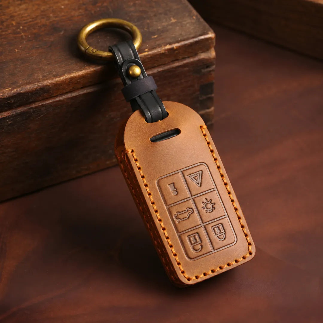 Volvo Hand-Crafted Leather Key Fob Cover – Rectangular 6-Button Block